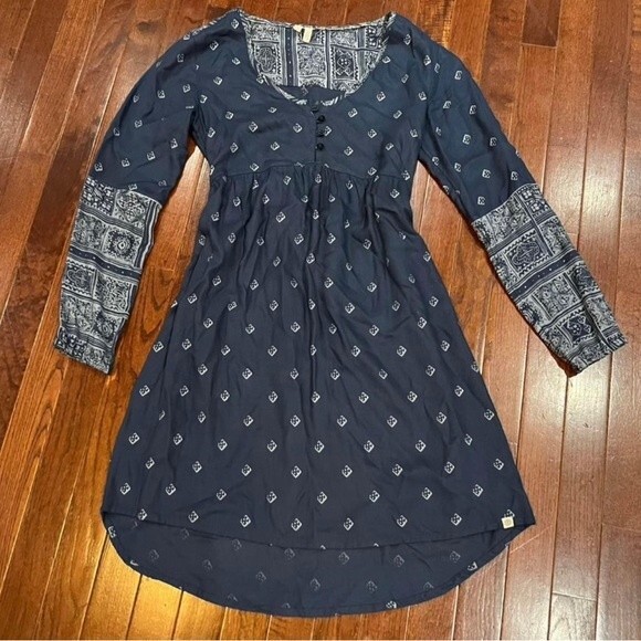 Blue and white long sleeve boho dress size small - Picture 2 of 6